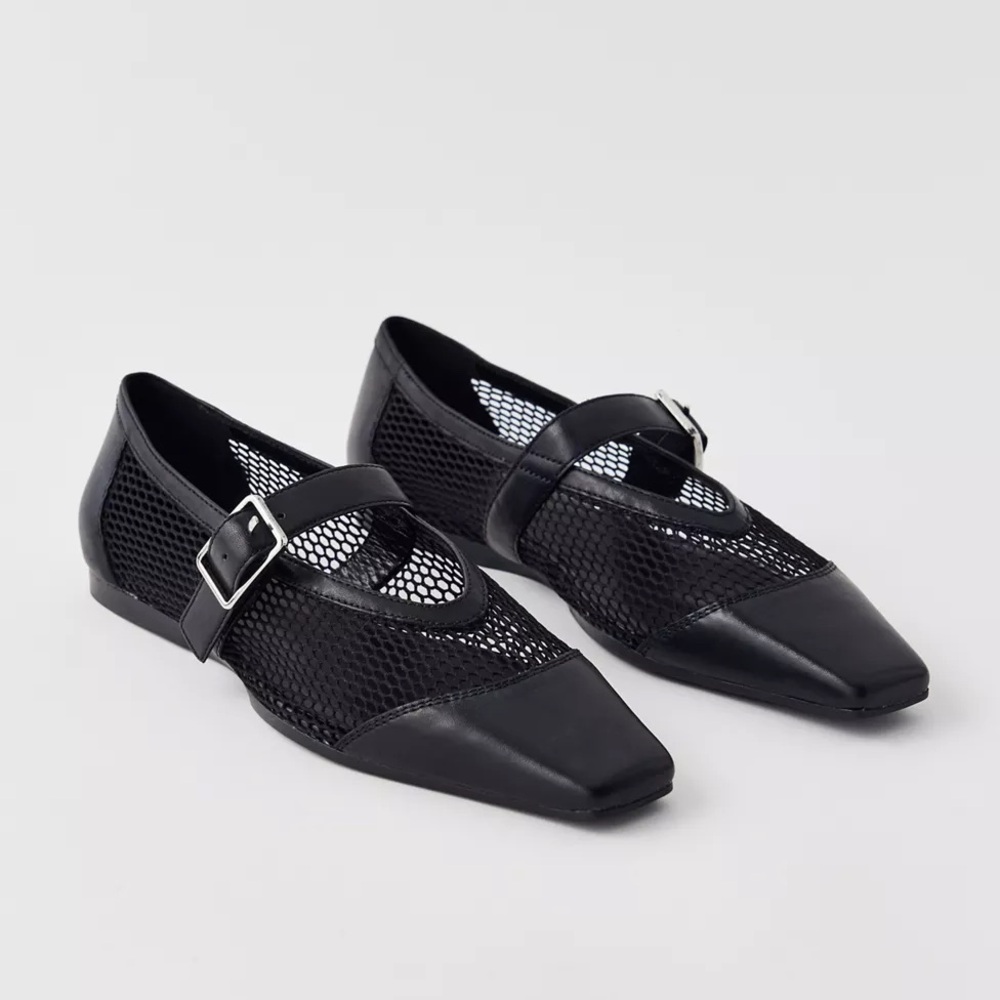 Vagabond black mesh Mary Jane flats